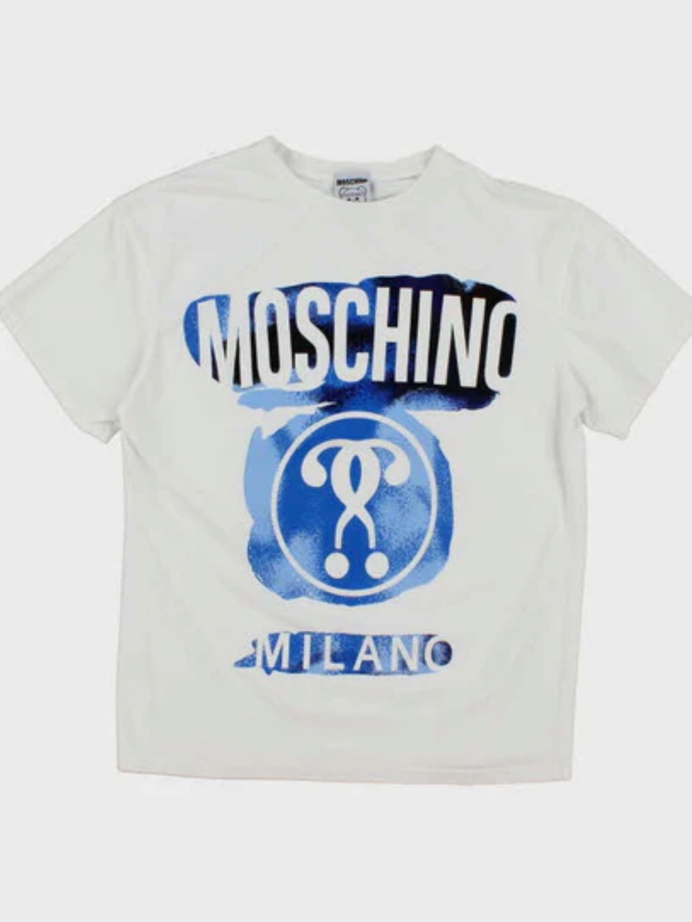 Moschino White T-Shirt with Blue Logo Print